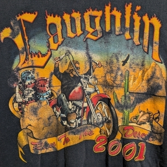 Vintage Motorcycle Laughlin Nevada River Run 2001 Run To The Desert T-Shirt - Picture 4 of 8